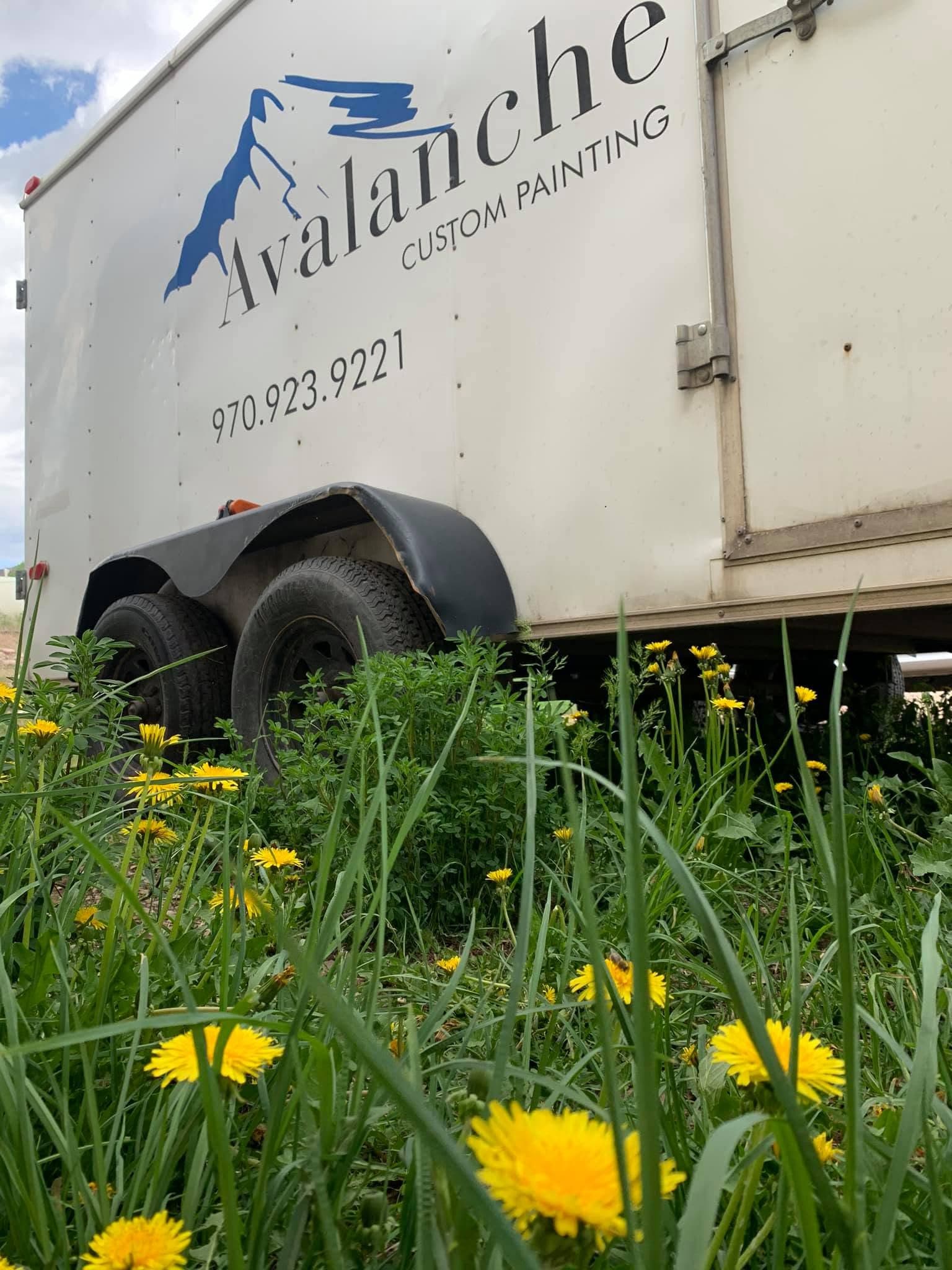 Avalanche Custom Painting trailer behind wildflowers